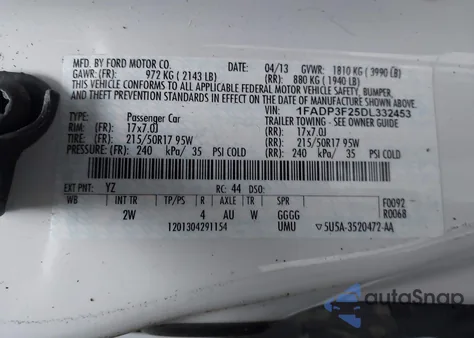 2013 Ford Focus Se z USA, uszkodzony, nr VIN 1FADP3F25DL332453